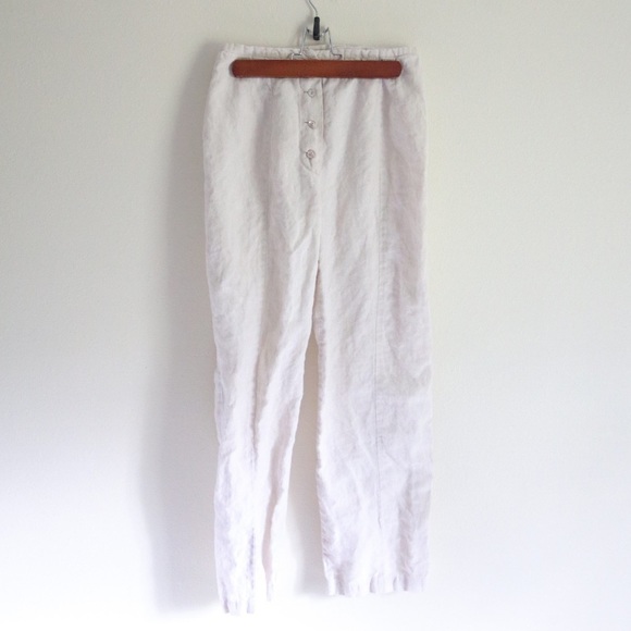 Pants - Seeds Linen Brown Buttons with Drawstring Trousers